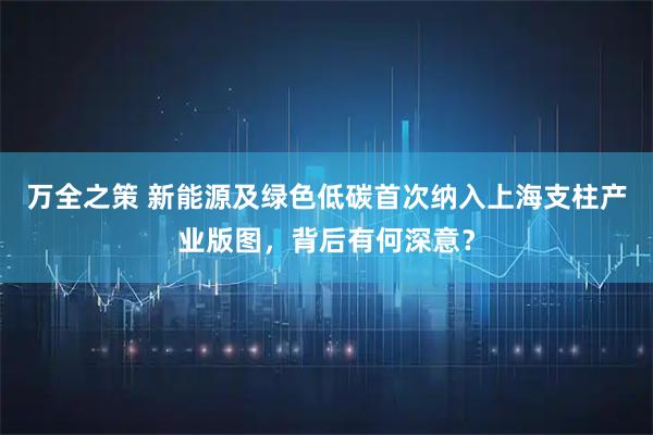 万全之策 新能源及绿色低碳首次纳入上海支柱产业版图,背后有何深意?